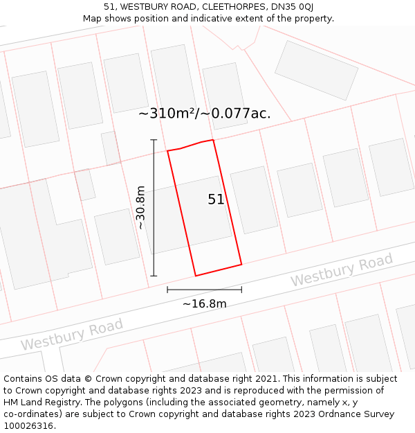 51, WESTBURY ROAD, CLEETHORPES, DN35 0QJ: Plot and title map