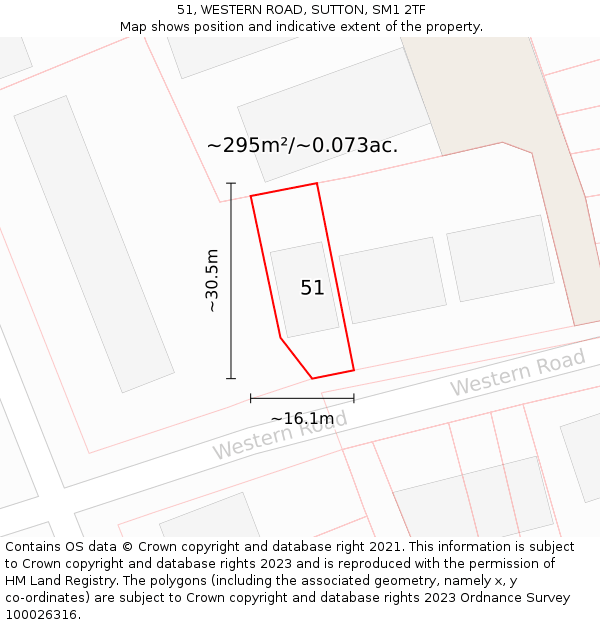 51, WESTERN ROAD, SUTTON, SM1 2TF: Plot and title map