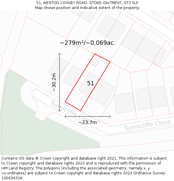 51, WESTON COYNEY ROAD, STOKE-ON-TRENT, ST3 5LF: Plot and title map