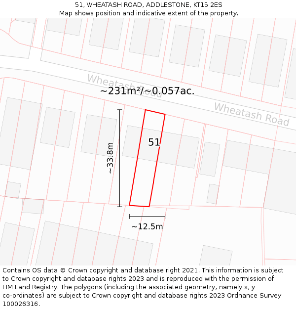 51, WHEATASH ROAD, ADDLESTONE, KT15 2ES: Plot and title map