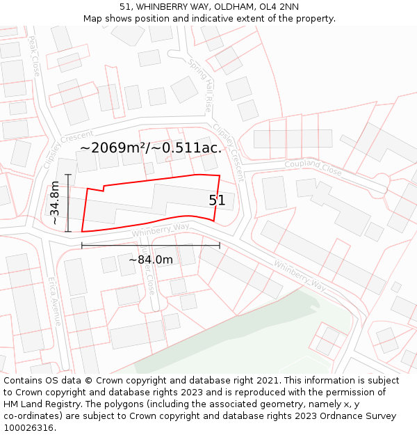 51, WHINBERRY WAY, OLDHAM, OL4 2NN: Plot and title map