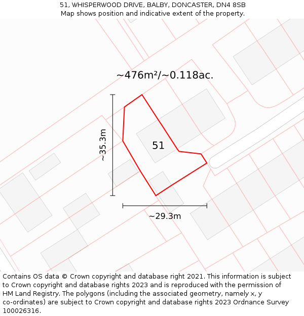 51, WHISPERWOOD DRIVE, BALBY, DONCASTER, DN4 8SB: Plot and title map