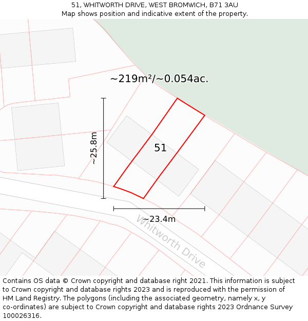 51, WHITWORTH DRIVE, WEST BROMWICH, B71 3AU: Plot and title map