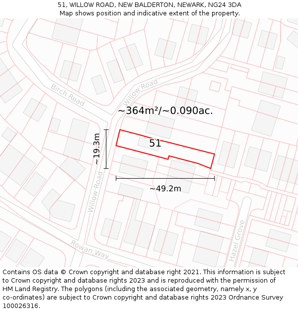 51, WILLOW ROAD, NEW BALDERTON, NEWARK, NG24 3DA: Plot and title map