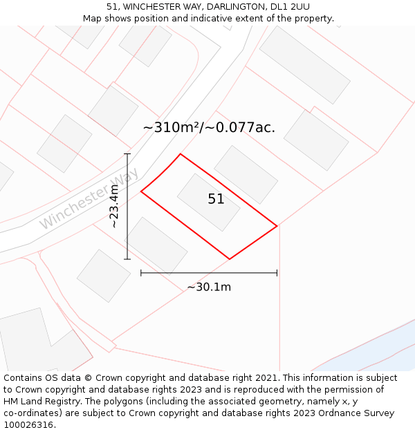 51, WINCHESTER WAY, DARLINGTON, DL1 2UU: Plot and title map