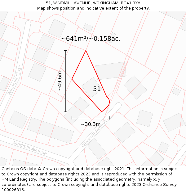 51, WINDMILL AVENUE, WOKINGHAM, RG41 3XA: Plot and title map