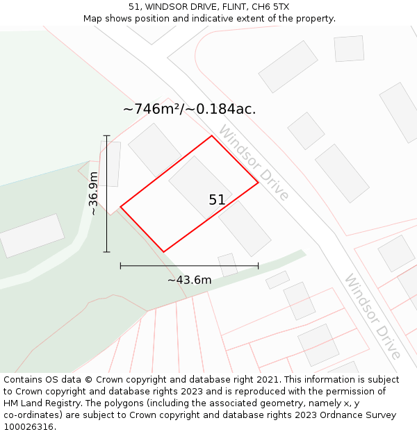 51, WINDSOR DRIVE, FLINT, CH6 5TX: Plot and title map