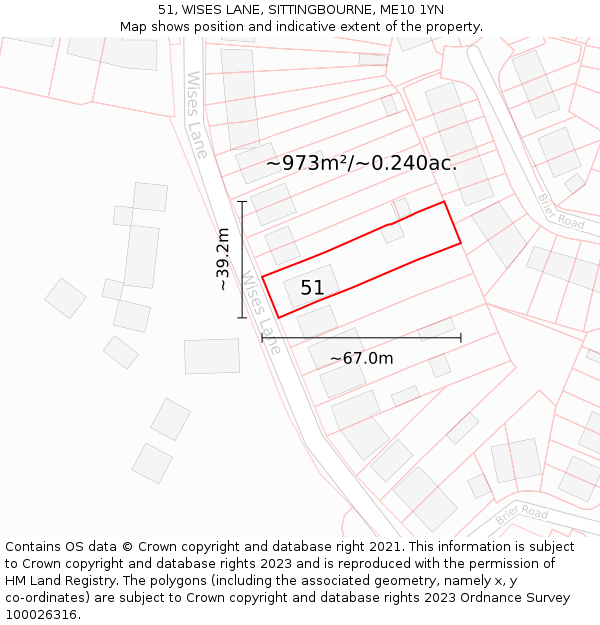 51, WISES LANE, SITTINGBOURNE, ME10 1YN: Plot and title map