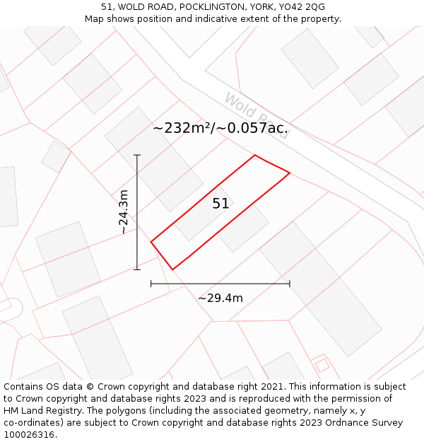 51, WOLD ROAD, POCKLINGTON, YORK, YO42 2QG: Plot and title map