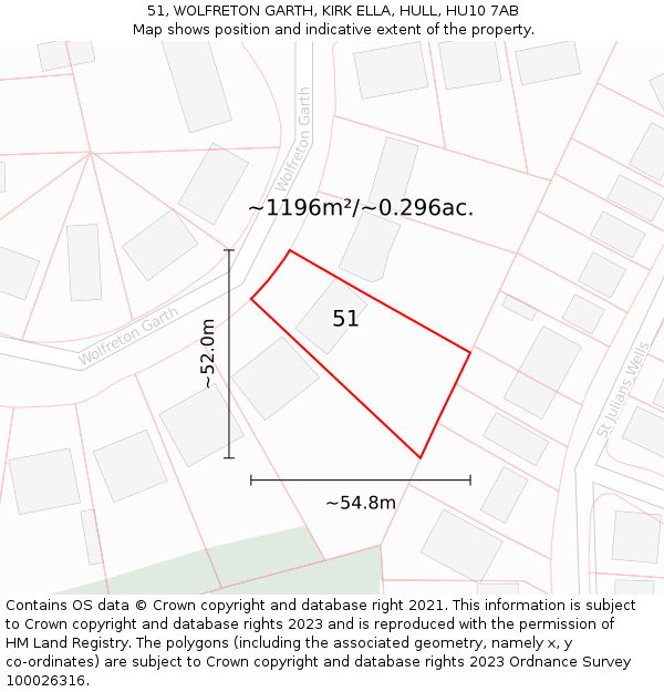 51, WOLFRETON GARTH, KIRK ELLA, HULL, HU10 7AB: Plot and title map