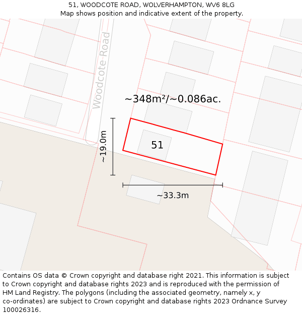 51, WOODCOTE ROAD, WOLVERHAMPTON, WV6 8LG: Plot and title map