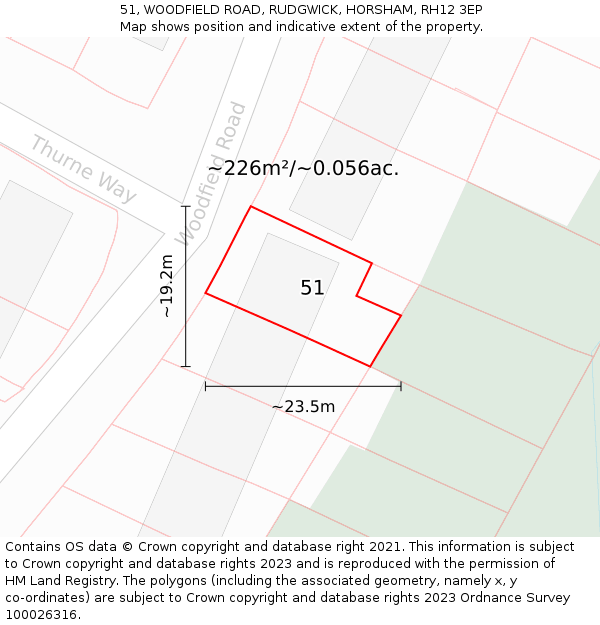 51, WOODFIELD ROAD, RUDGWICK, HORSHAM, RH12 3EP: Plot and title map