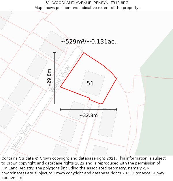 51, WOODLAND AVENUE, PENRYN, TR10 8PG: Plot and title map