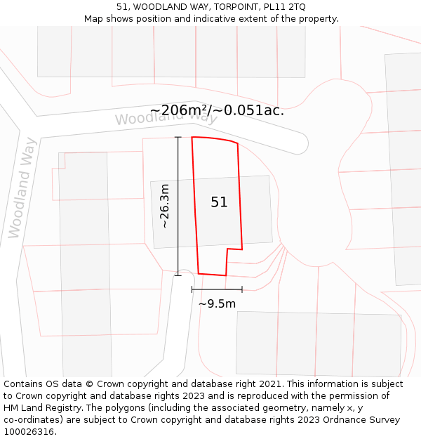 51, WOODLAND WAY, TORPOINT, PL11 2TQ: Plot and title map