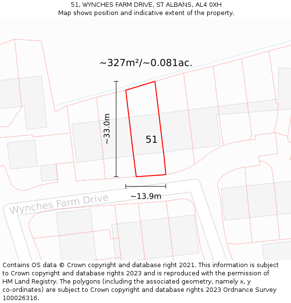 51, WYNCHES FARM DRIVE, ST ALBANS, AL4 0XH: Plot and title map