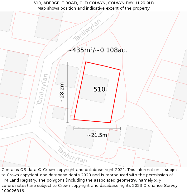 510, ABERGELE ROAD, OLD COLWYN, COLWYN BAY, LL29 9LD: Plot and title map