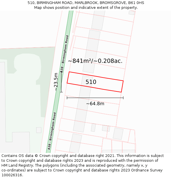 510, BIRMINGHAM ROAD, MARLBROOK, BROMSGROVE, B61 0HS: Plot and title map