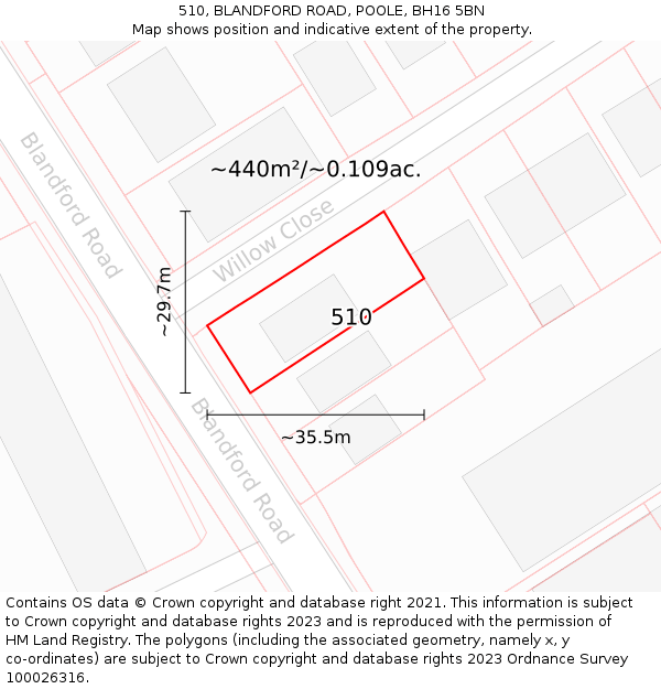 510, BLANDFORD ROAD, POOLE, BH16 5BN: Plot and title map