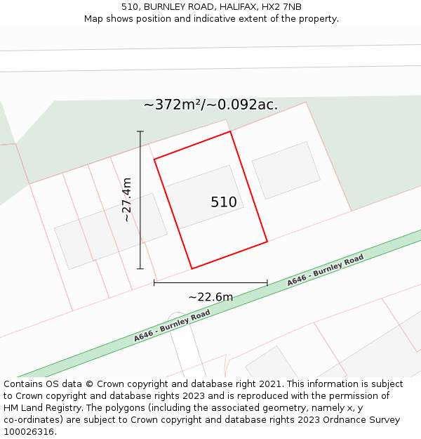 510, BURNLEY ROAD, HALIFAX, HX2 7NB: Plot and title map