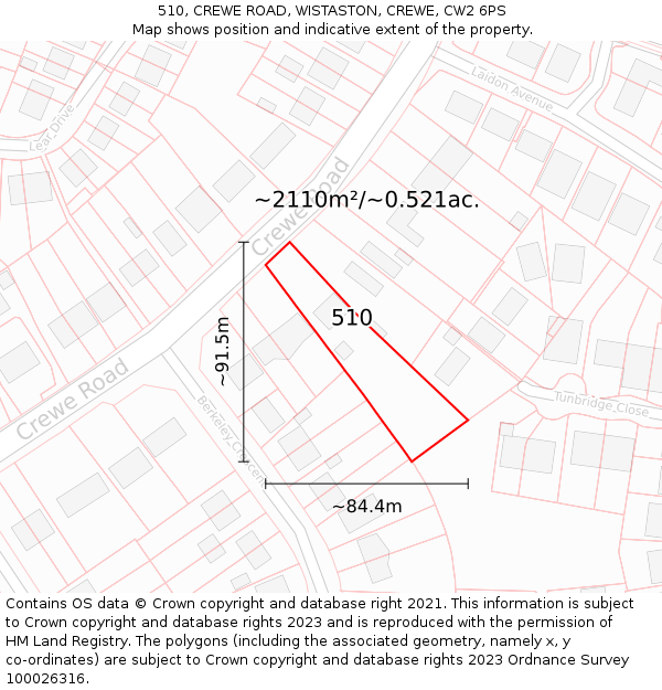 510, CREWE ROAD, WISTASTON, CREWE, CW2 6PS: Plot and title map