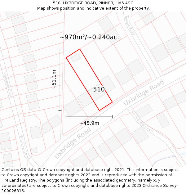 510, UXBRIDGE ROAD, PINNER, HA5 4SG: Plot and title map