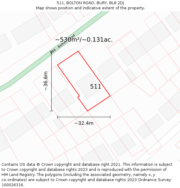 511, BOLTON ROAD, BURY, BL8 2DJ: Plot and title map