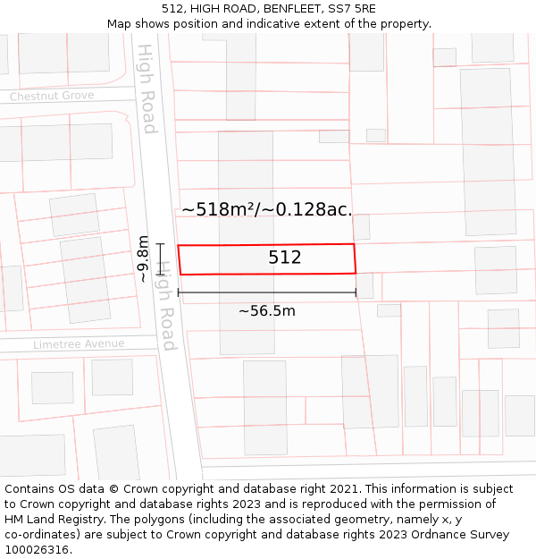 512, HIGH ROAD, BENFLEET, SS7 5RE: Plot and title map