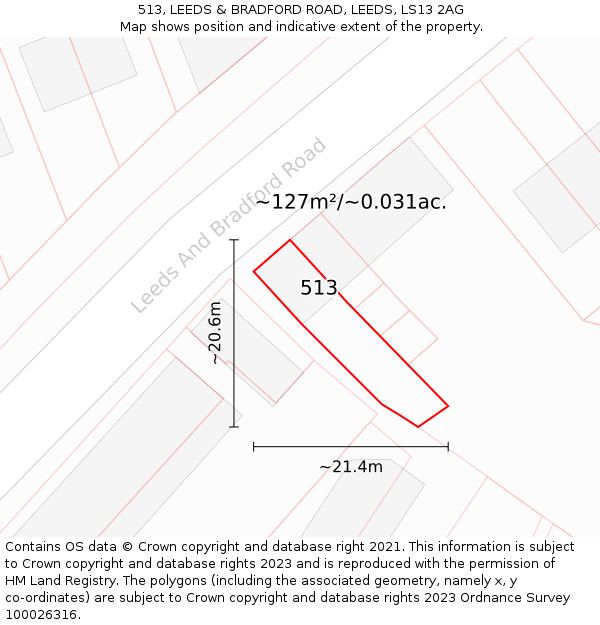 513, LEEDS & BRADFORD ROAD, LEEDS, LS13 2AG: Plot and title map