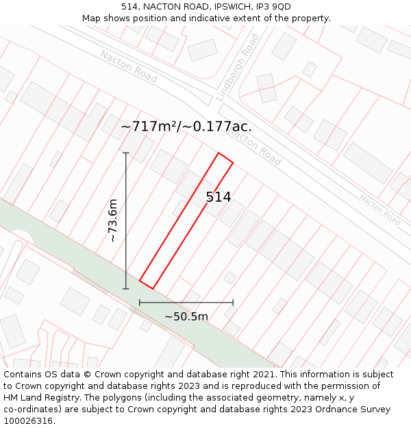 514, NACTON ROAD, IPSWICH, IP3 9QD: Plot and title map