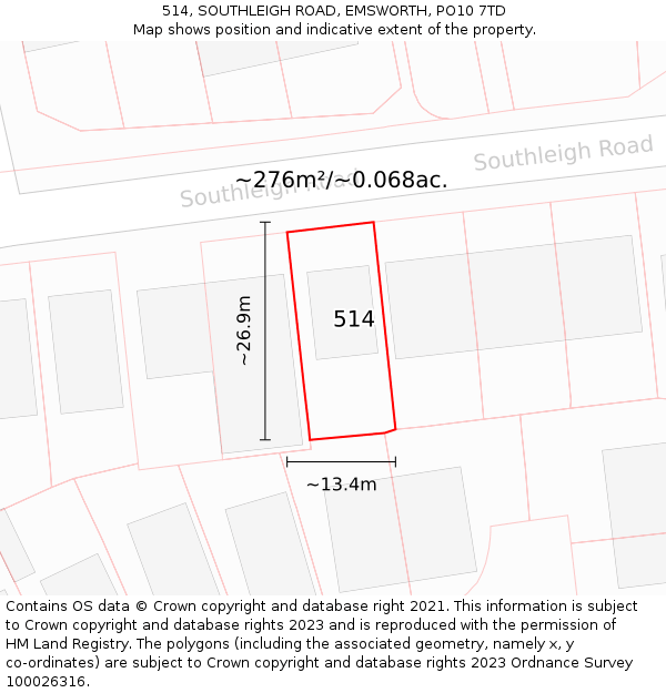 514, SOUTHLEIGH ROAD, EMSWORTH, PO10 7TD: Plot and title map