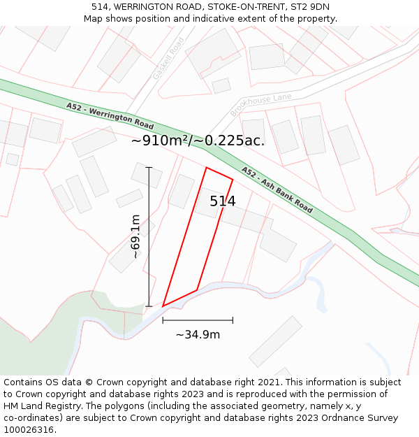 514, WERRINGTON ROAD, STOKE-ON-TRENT, ST2 9DN: Plot and title map