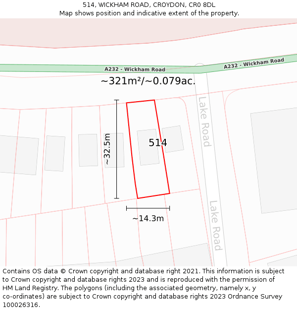 514, WICKHAM ROAD, CROYDON, CR0 8DL: Plot and title map
