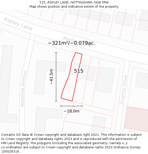 515, ASPLEY LANE, NOTTINGHAM, NG8 5RW: Plot and title map