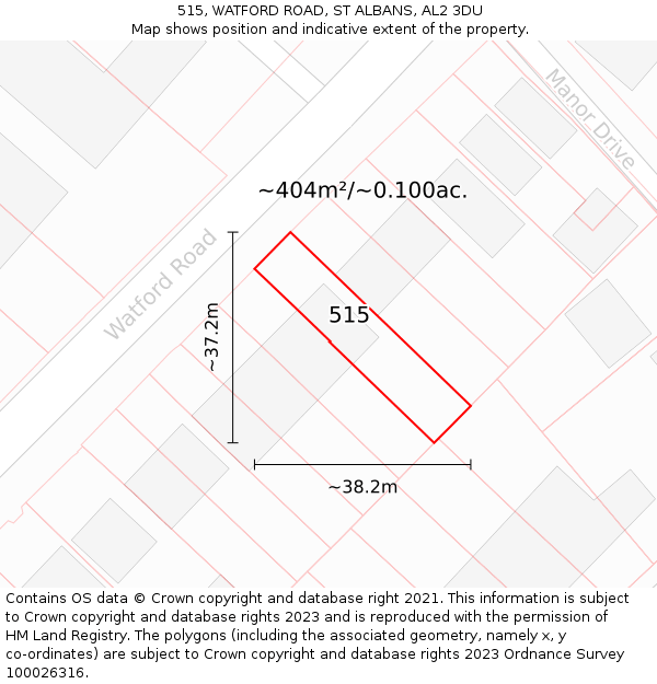 515, WATFORD ROAD, ST ALBANS, AL2 3DU: Plot and title map