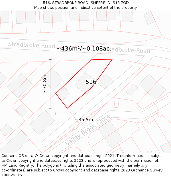 516, STRADBROKE ROAD, SHEFFIELD, S13 7GD: Plot and title map