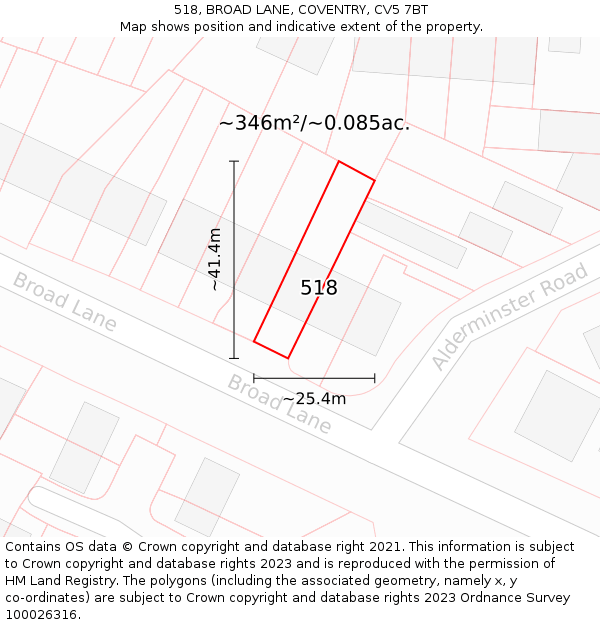 518, BROAD LANE, COVENTRY, CV5 7BT: Plot and title map