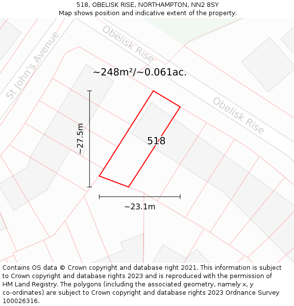 518, OBELISK RISE, NORTHAMPTON, NN2 8SY: Plot and title map