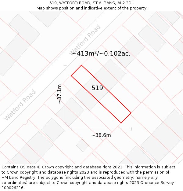 519, WATFORD ROAD, ST ALBANS, AL2 3DU: Plot and title map