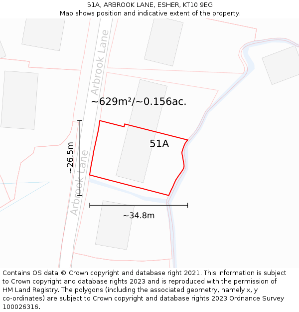 51A, ARBROOK LANE, ESHER, KT10 9EG: Plot and title map