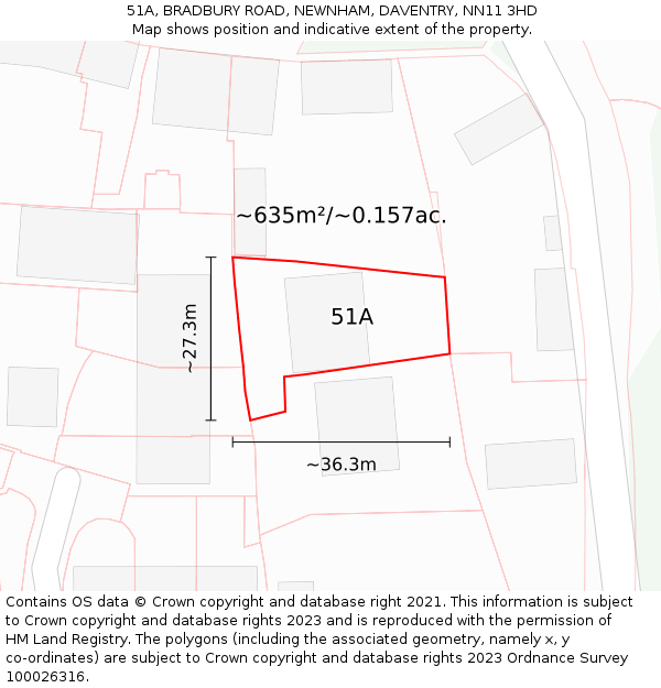 51A, BRADBURY ROAD, NEWNHAM, DAVENTRY, NN11 3HD: Plot and title map