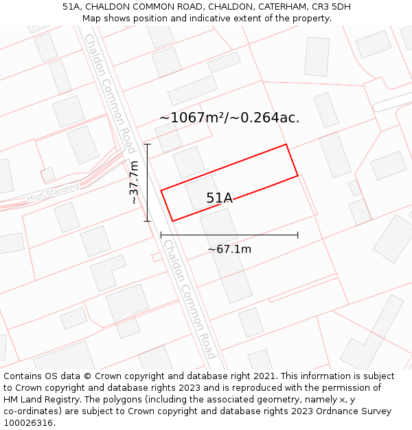 51A, CHALDON COMMON ROAD, CHALDON, CATERHAM, CR3 5DH: Plot and title map