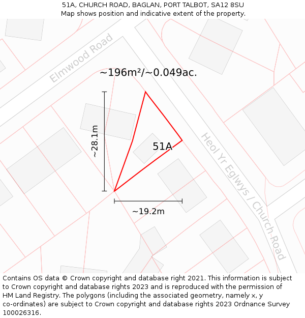 51A, CHURCH ROAD, BAGLAN, PORT TALBOT, SA12 8SU: Plot and title map