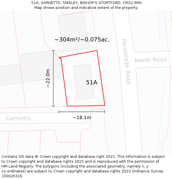 51A, GARNETTS, TAKELEY, BISHOP'S STORTFORD, CM22 6RN: Plot and title map