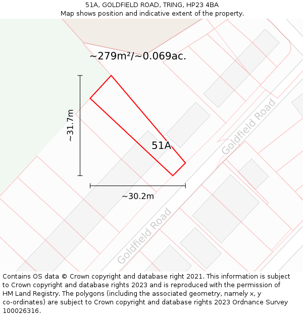 51A, GOLDFIELD ROAD, TRING, HP23 4BA: Plot and title map