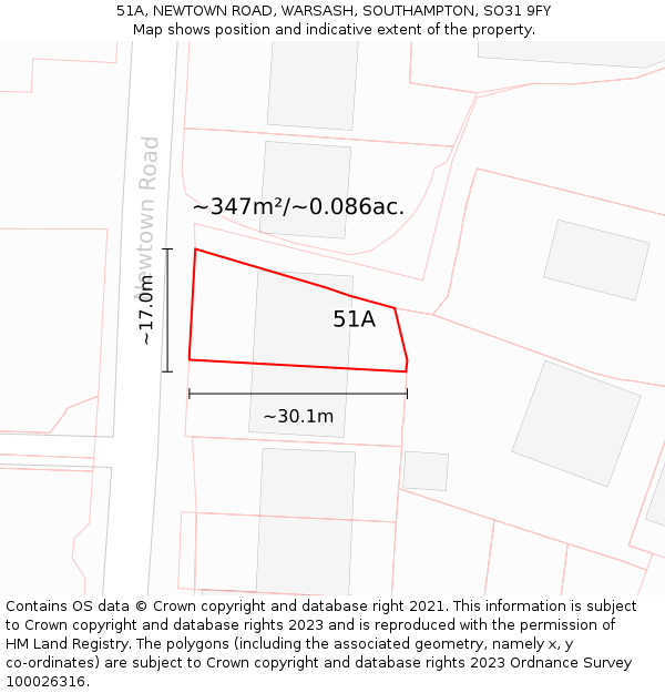 51A, NEWTOWN ROAD, WARSASH, SOUTHAMPTON, SO31 9FY: Plot and title map