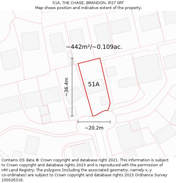 51A, THE CHASE, BRANDON, IP27 0RT: Plot and title map