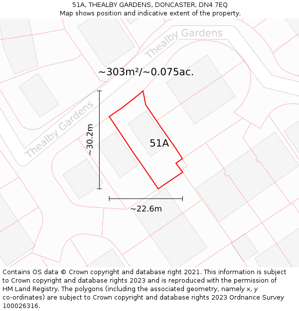 51A, THEALBY GARDENS, DONCASTER, DN4 7EQ: Plot and title map