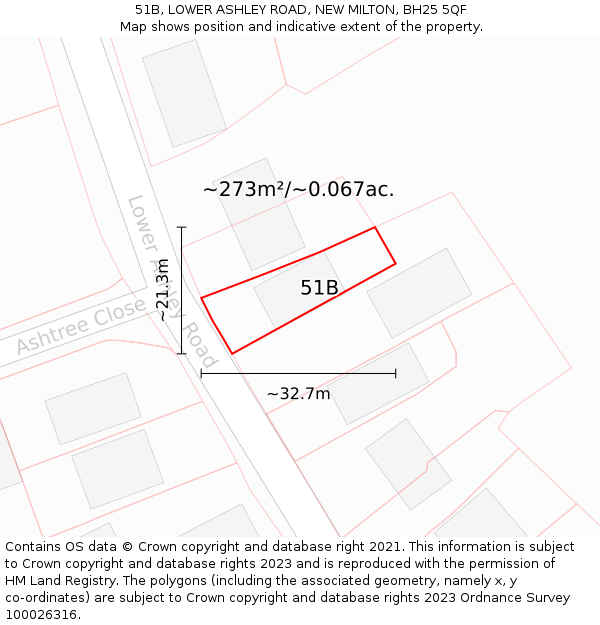51B, LOWER ASHLEY ROAD, NEW MILTON, BH25 5QF: Plot and title map