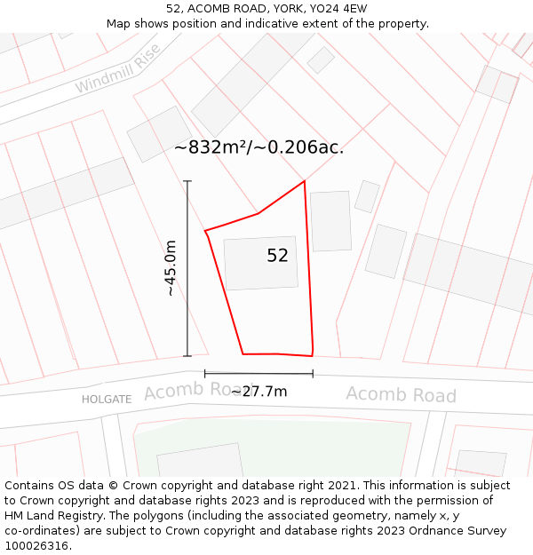 52, ACOMB ROAD, YORK, YO24 4EW: Plot and title map