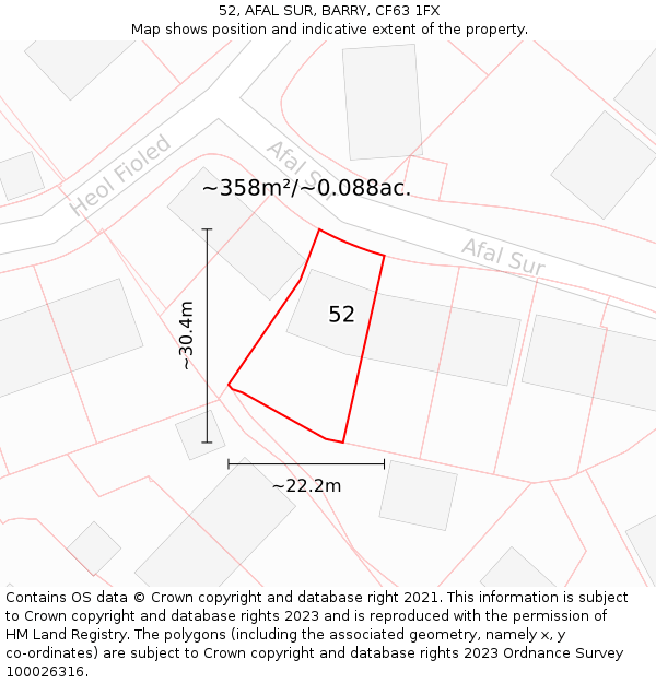 52, AFAL SUR, BARRY, CF63 1FX: Plot and title map